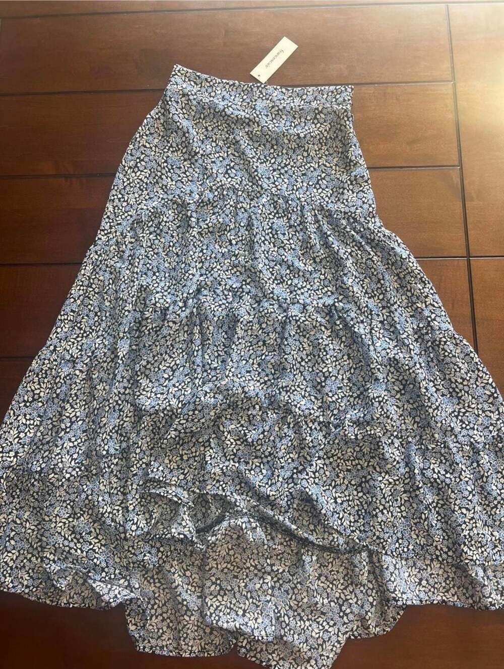 Blue Rain Francesca's Navy Floral Long Tiered Skirt